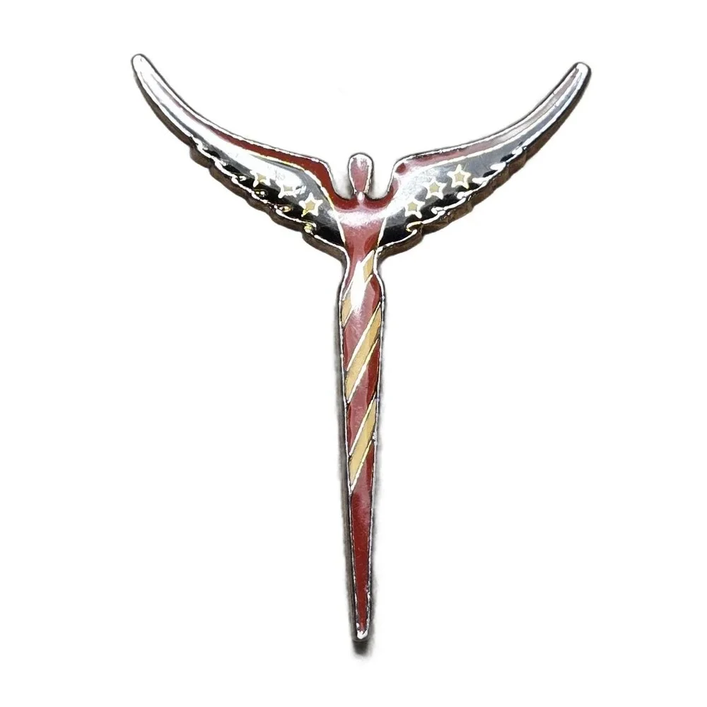 Steven Lavaggi Red Winged Figure Stars Stripes America Lapel Vest Hat Pin JBX1